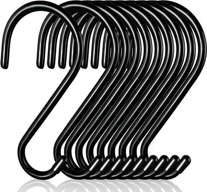 Dapute 4-1/2 Inch S Hooks for Hanging, 10 Pack Non Slip Large S Hooks for Closet, Vinyl Coated Metal Black Closet S Hook for Hanging Jeans Clothes Purse Bags Pan Cups Tools Plants - Image 1